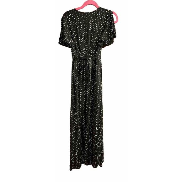 Patrons Of Peace Dress Large Faux Wrap Hi Lo Black Polka Dot Surplice Tie Back - Picture 8 of 9